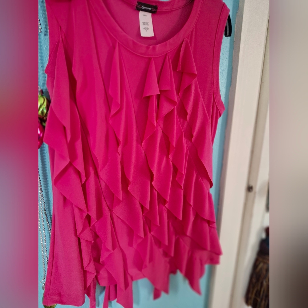 Cocomo Ruffled Hot Pink Sleeveless Women's Small Pull Over Top Pre-owned - Picture 3 of 6